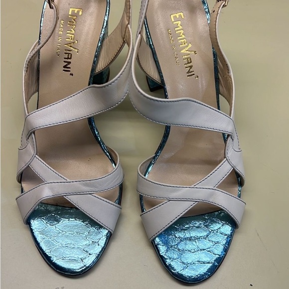 EMMA VIANI MADE IN ITALY METALIC LEATHER White and Blue Women's Heels - Picture 8 of 10